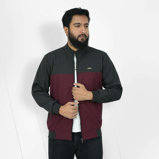Bonded Contrast Jacket - Black & Maroon